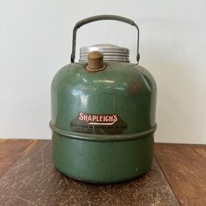 Vintage Shapleigh Diamond Edge Green Metal Water Cooler Jug Blue Enamel Lined